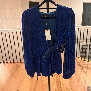 Retrofete electric blue sequin wrap top NWT